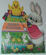 Vintage Happy Easter Giant Egg Bunny Rabbit Die Cut 14&quot; w/Chick - £8.54 GBP