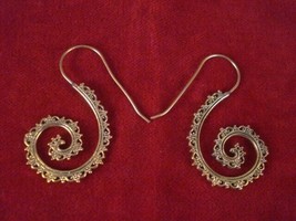 Brass Spiral Earrings Gold Dangle Drop Indian Jewelry Tribal Ethnic Gypsy New - £9.24 GBP