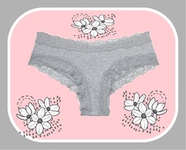 XS Heather Grey Victoria&#39;s Secret Stretch Cotton Lace-Waist &amp; Leg Cheeky Pantie - £8.63 GBP