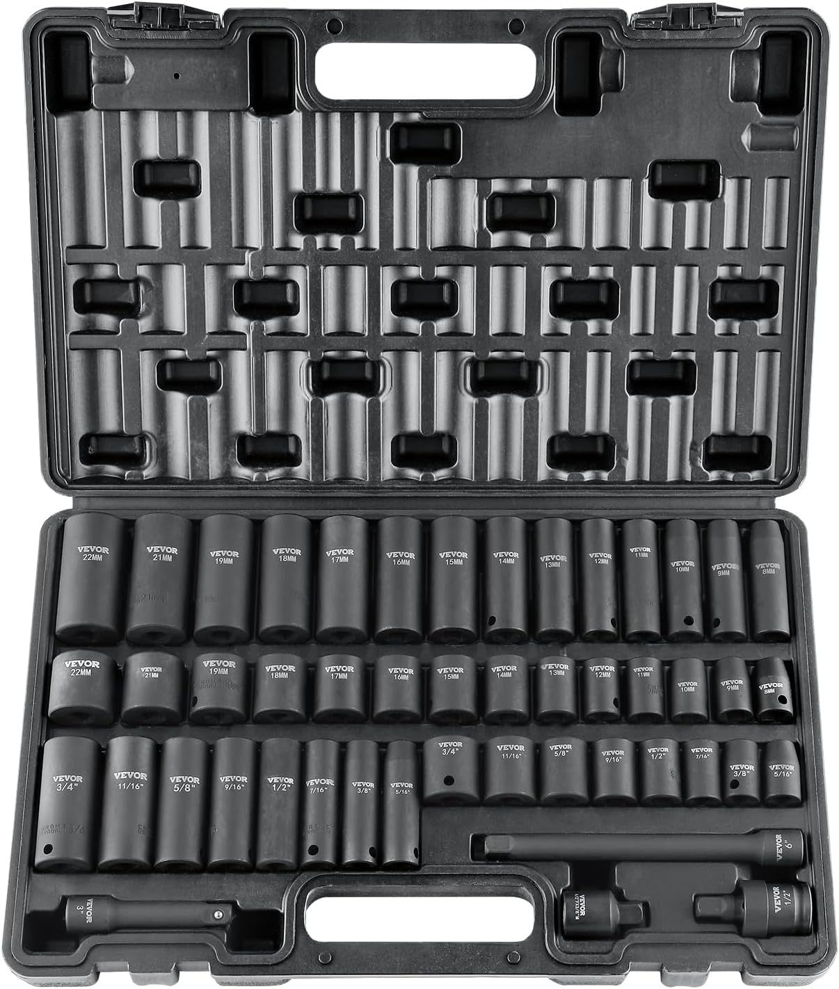 Vevor 3/8&quot; Drive Impact Socket Set, 48 Piece Socket Set Sae 5/16&quot; -3/4&quot; And - $48.99