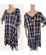 Nina Leonard Cross Back Navy Blue Shift Dress Geometric Print A Line L - $38.29 CAD