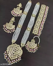 Kundan Jadau Islamic Earrings Bridal Wedding Dulhan Jewelry Set Long Rani pink - £30.96 GBP