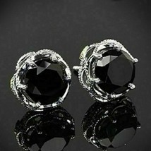 2Ct Brilliant Cut Simulated Black Onyx Halo Stud Earrings 14K White Gold Plated - £19.92 GBP