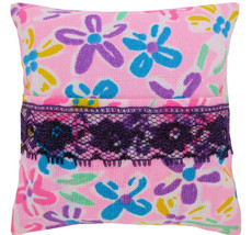 Tooth Fairy Pillow, Light Pink, Flower Print Fabric, Purple Lace Trim fo... - $4.95