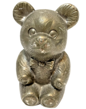 Vintage Silver Plated Metal Teddy Bear Bank Etched No Bottom 5 inches - £17.36 GBP