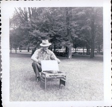 Man In A Park Getting Ready To Grill 1950s - £5.48 GBP