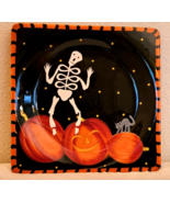 Laurie GATES WARE Serving Platter Halloween SKELETON PUMPKINS CAT 11x11 ... - £20.08 GBP