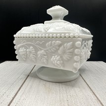 Vintage Westmoreland Square Grape Milk Glass Short Covered Wedding Box 5&quot;x4.5&quot; - £11.08 GBP