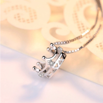 Exquisite 925 Sterling Silver Zircon Hollow Crown Pendant Necklace - FAST SHIP! - £12.78 GBP