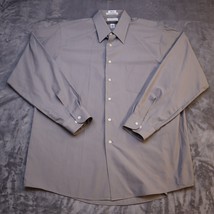 Van Heusen Shirt Men 17 1/2 34-35 Gray Long Sleeve Button Up Casual Poplin - £19.82 GBP