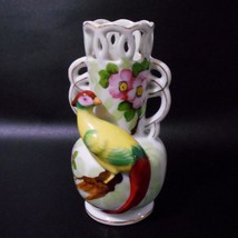Occupied Japan Vase Hand Painted Peacock Flowers Vintage 6 Inches Tall - £24.09 GBP