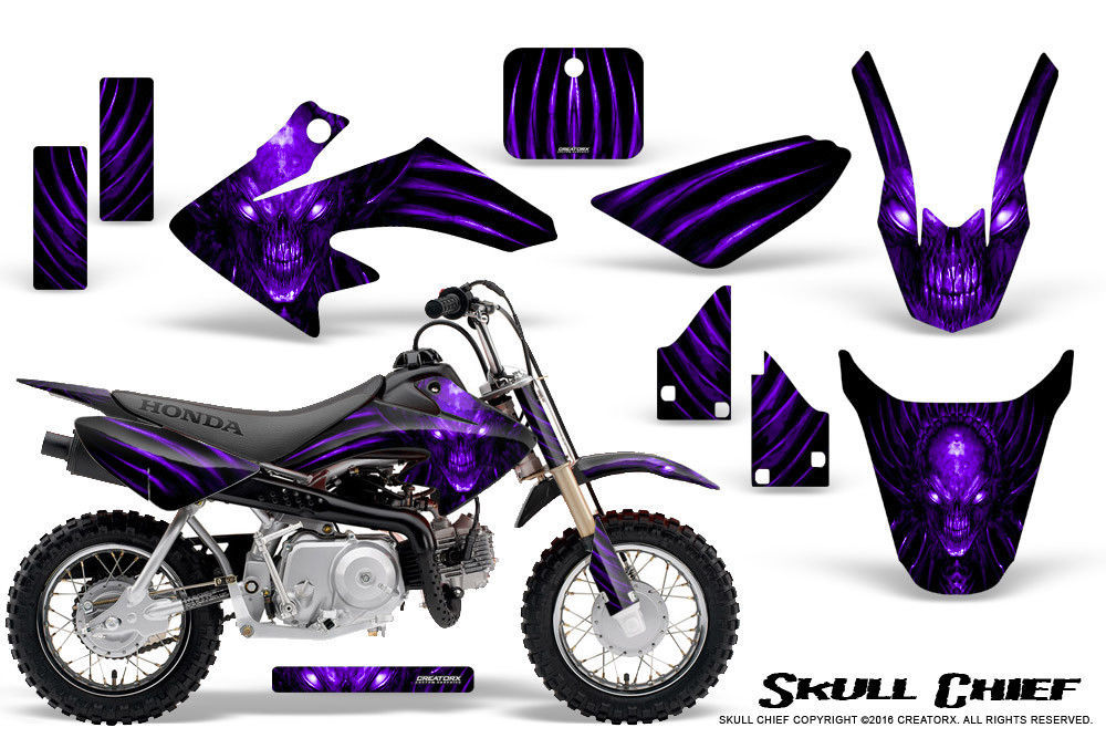 HONDA CRF 50 GRAPHICS KIT CREATORX DECALS STICKERS SKULL CHIEF PURPLE - $108.90