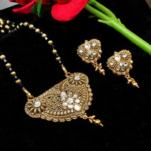Créateur Indien Mangalsutra Noir Perles Collier Earrings Set Cadeau pour... - £15.18 GBP