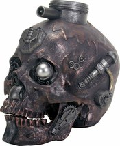 7.5 Inch Machine Black Copper Closed Mouthed Skull Head Steampunk Decor Figurine - £31.84 GBP