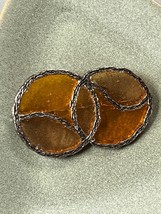 Vintage Large Amber Poured Glass Double Oval Silvertone Pin Brooch – 2.5 x 1.5 – - £9.02 GBP