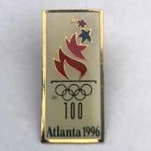 Olympics 1996 Atlanta Pin Gold Tone Enamel Vintage 90s Torch Rings - £7.85 GBP