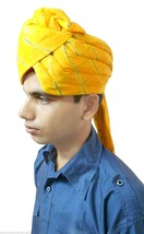 Men Hat Indian Turban Cotton Pagri Top Hats Rajasthani Yellow Safa Pag Medium  - £39.44 GBP