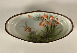 Vintage Hand Painted Nippon Moriage Orchid Floral Oblong Dish - £23.91 GBP
