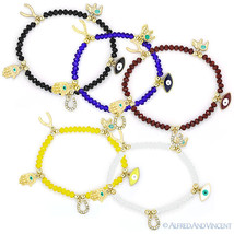 Evil Eye Turkish Nazar Greek Wishbone Elephant Hamsa &amp; Horseshoe Charm Bracelet - £14.15 GBP