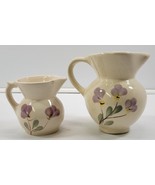 AP) Vintage Lot of 2 Decorative Ceramic Pottery Floral Jugs Pitchers Vase - £7.77 GBP