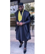 Blue-black &amp; Yellow Agbada Babariga 3Pcs Men Groom Suit African Clothing... - $3,113.71 MXN+
