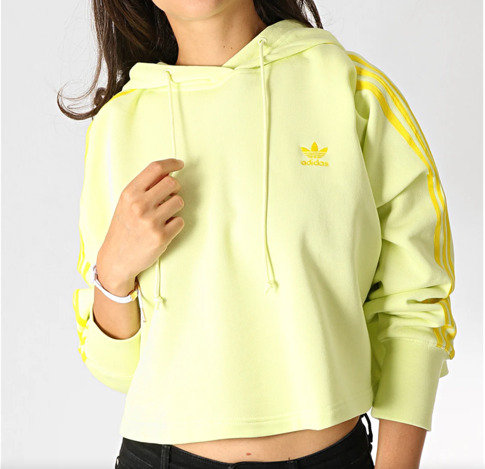 Primary image for Adidas Originals cropped hoodie trefoil hoody womens ice yellow