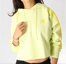 Adidas Originals cropped hoodie trefoil hoody womens ice yellow - £22.32 GBP