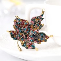 Rhinestone Autumn Maple Leaf &amp; Butterfly Brooch - £8.84 GBP