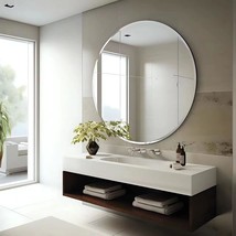 30&quot; Round Frameless Wall Mirror With Beveled Edge - Circle Mirror For Bathroom &amp; - £122.27 GBP