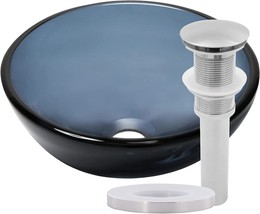Novatto 12-Inch Grey Glass Vessel Bathroom Sink With Brushed Nickel Drain - £157.95 GBP