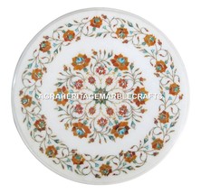 White Marble Coffee Table Top Mosaic Hakik Floral Inlaid Work Garden Decor H1860 - £217.51 GBP+
