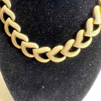 Necklace Costume Jewelry Chain Cream Enamel Gold Plated Statement 1980s Vintage Item image 6
