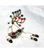 Brooch Enameled Reindeer  Pin Austrian Crystal  CHRISTMAS - $302.61 MXN
