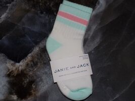 Janie and Jack Athletic Striped Crew Socks in White/Aqua/Peach Size 18/2... - $9.00