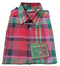 Polo Summer Man Rodrigo Neck Shirt Tartan Red Cotton &amp; Linen Clothes Wide - £38.96 GBP