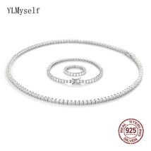 Solid 925 Sterling Silver Tennis Necklace(41-55CM, 16-22 Inch) Bracelet(15-21CM) - £188.57 GBP