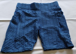 Womens High Waist Blue Scrunch Yoga Shorts Size Large - £14.64 GBP