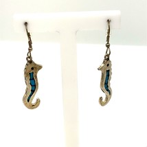 Vintage Sterling Sign 925 Mexico Inlay Turquoise Stone Seahorse Dangle E... - £43.52 GBP