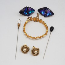 Lot of Costume Jewelry Earrings Lapel Stick Pins Bracelet 1960&#39;s-1970&#39;s - $44.54