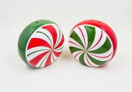 Pier 1 One Peppermint Candy Salt &amp; Pepper Shakers Swirl Green Red - $24.99