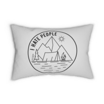 Personalized Camping Scene &quot;I Hate People&quot; Lumbar Pillow - Black White Minimalis - £29.78 GBP