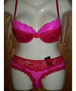 Q-T QT Intimates Push up Bra Set Panty  pink red 36B 36 B  6  NEW - £11.13 GBP