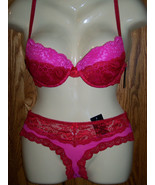 Q-T QT Intimates Push up Bra Set Panty  pink red 36B 36 B  6  NEW - $14.01