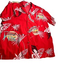 Vintage Barefoot In Paradise Men Hawaiian Shirt Camp Floral Red 100% Cotton XL - £23.25 GBP