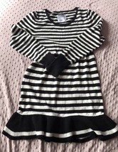 Justice Girls Sweater Dress Striped Black Ivory Sz 14 Preowned Long Sleeve - £15.69 GBP