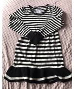Justice Girls Sweater Dress Striped Black Ivory Sz 14 Preowned Long Sleeve - £15.52 GBP
