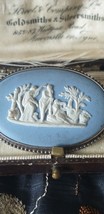 Spilla antica vintage anni &#39;40 in legno di zeppa blu argento con marchio... - $87.95