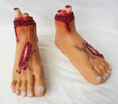 Gory Halloween Props Realistic Life Size Sawed FEET decorations 2 pcs - £16.77 GBP