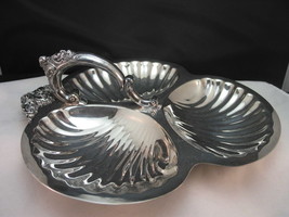 Wallace Baroque 526 3 Part Clam Shell Handled Serving Tray 11&quot; x 12&quot; Fine Cond! - £23.56 GBP