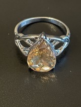 Water Drop Orange Rhinestone S925 Sterling Silver Woman Ring Size 8 - $12.87